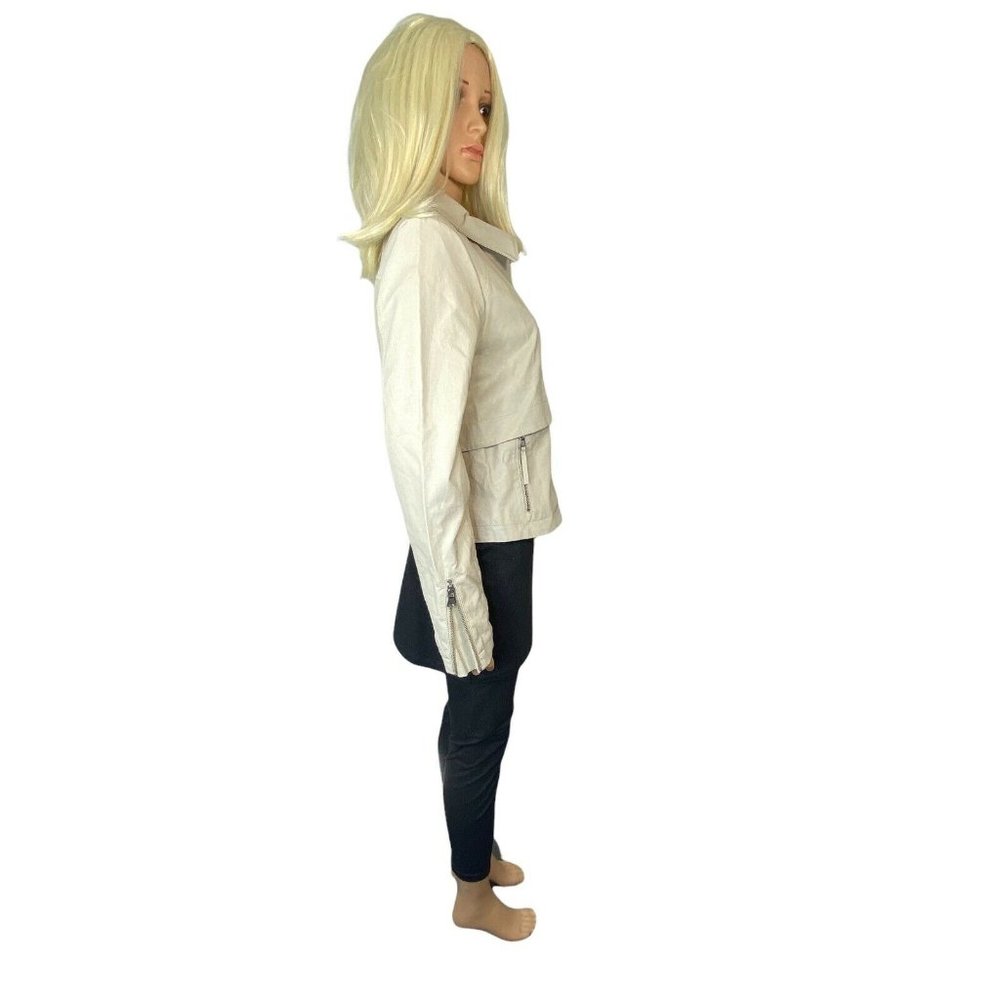 NWT Anthropologie M Vegan Faux Leather Crop Moto Jacket Zippers beige MSRP $160 - Picture 4 of 12